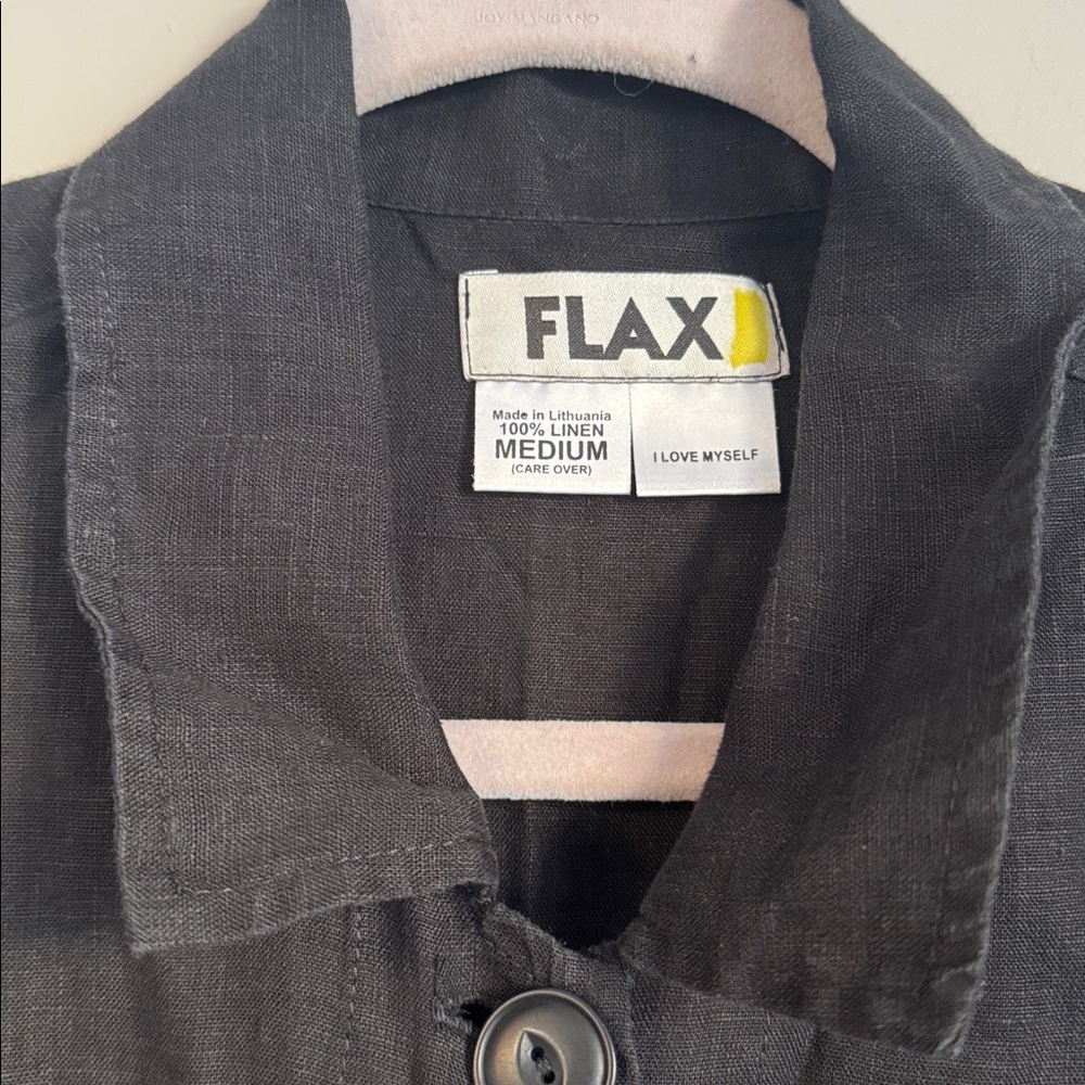 FLAX Black Linen Chore Jacket, M - Picture 3 of 5